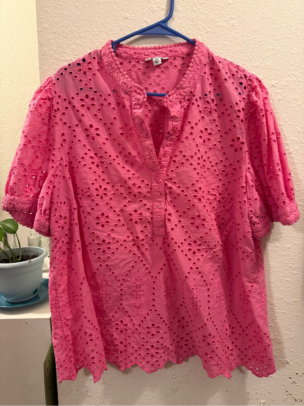 Pink eyelet top with scallop hem